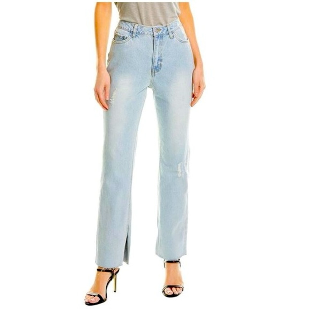 Avec Les Filles l High Rise Split Hem Distressed Jeans